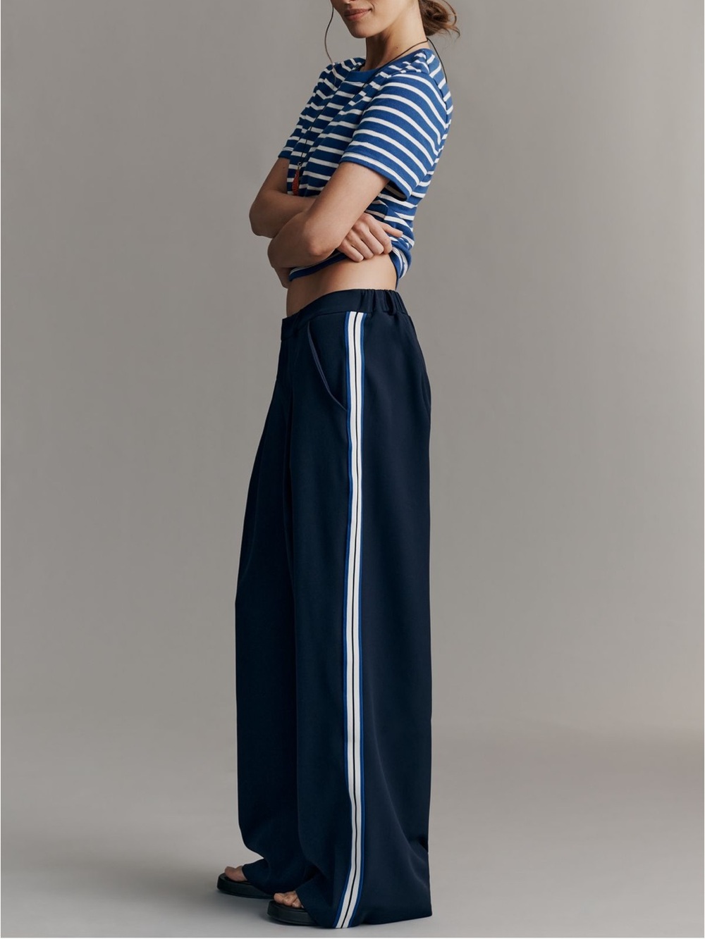 Avery Knit Track Pants by Maeve M Navy Anthropologie